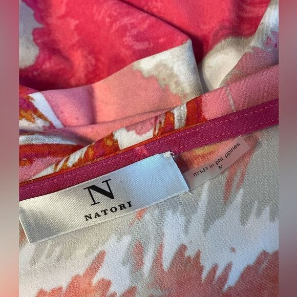 Natori Flowy Batwing Style Blouse Pink Abstract M - Picture 5 of 7